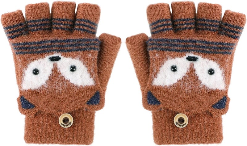 NICEYST Kids Convertible Flip Top Gloves Children Winter Warm Knitted Fingerless Mittens for Boys Girls 6-10 Years Old - Image 1